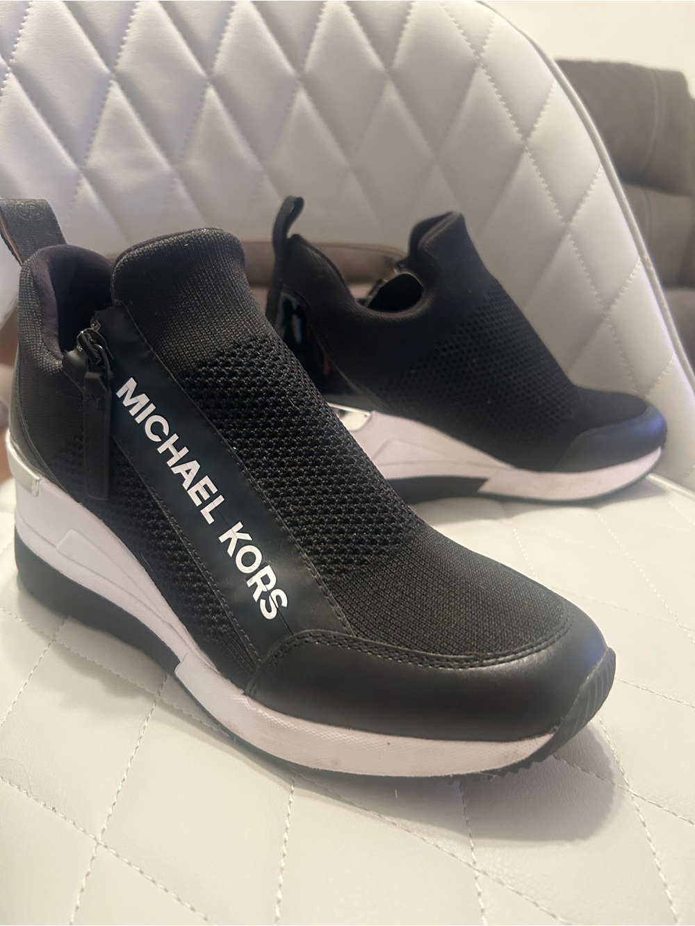 Michael Kors Black and White Logo zip up Platform Sneakers